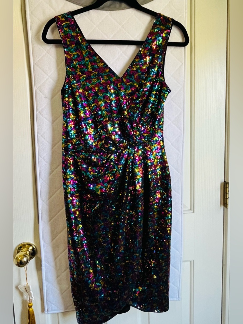 GRACE KARIN Sequin Multi Color Rainbow Faux Wrap Cocktail Party Mini Dress S